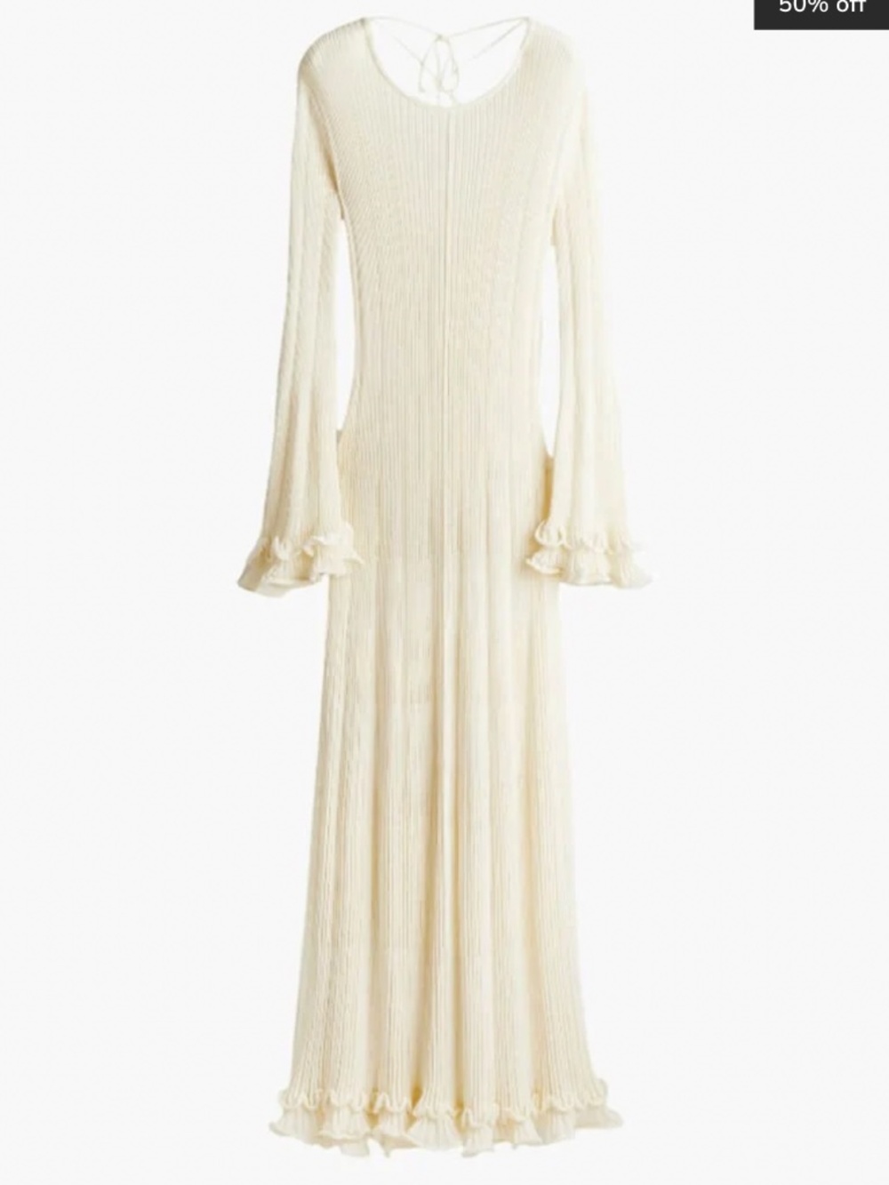 Viral H&M Viral H&M White ribbed knit maxi dress with ruffled cuffs and hem